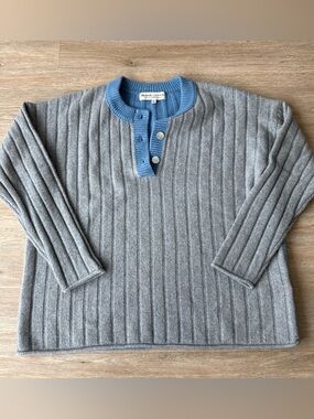 Madewell x Donni Gray & Blue Ribbed Henley Cashmere Blend Sweater - Small